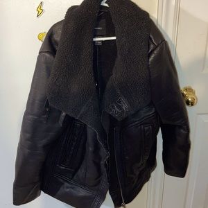 Faux Shearling Lined Faux Leather Jacket